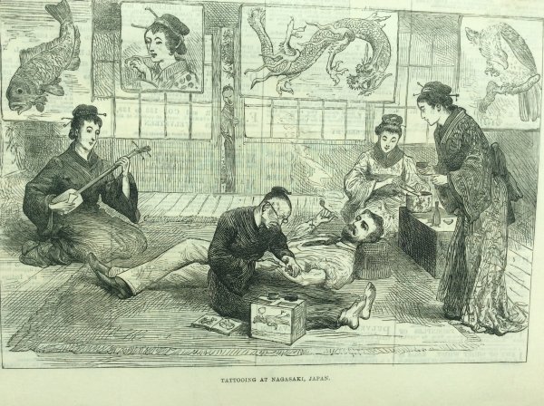 1882年 長崎の入れ墨師の図 ロンドン絵入り新聞 オリジナル木版画_画像1