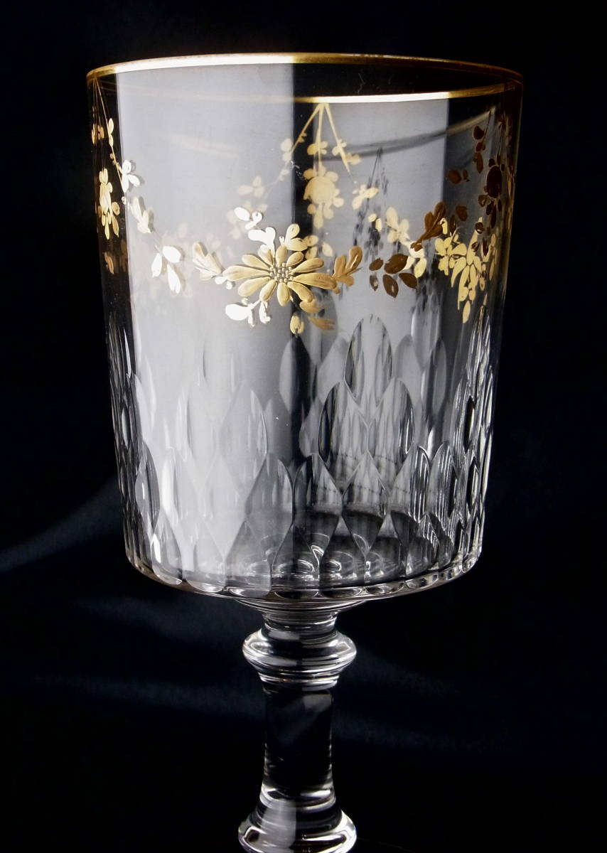  редкостный OLD BACCARAT Old baccarat Richelieu золотая краска оборудование орнамент с ножками стакан lishu дракон большой цветок . роза CYLINDRIQUE прекрасное качество crystal античный 