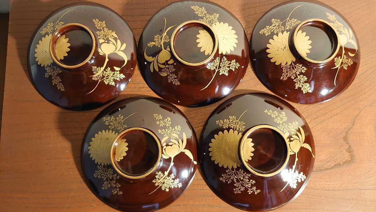 輪島塗 漆器 金蒔絵 高蒔絵 華草の図 蔵出し アンティーク輪島塗 １０