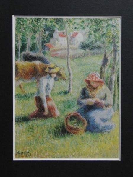 Camille Pissarro,GARDEUSE DE VACHE, overseas edition super rare rezone, new goods amount attaching,fan