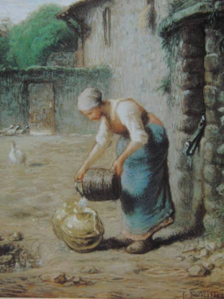 Jean-Franois Millet、桶の水をあける女、希少画集画、状態良好、新品高級額装付、送料無料、洋画 人物 、fan_画像1