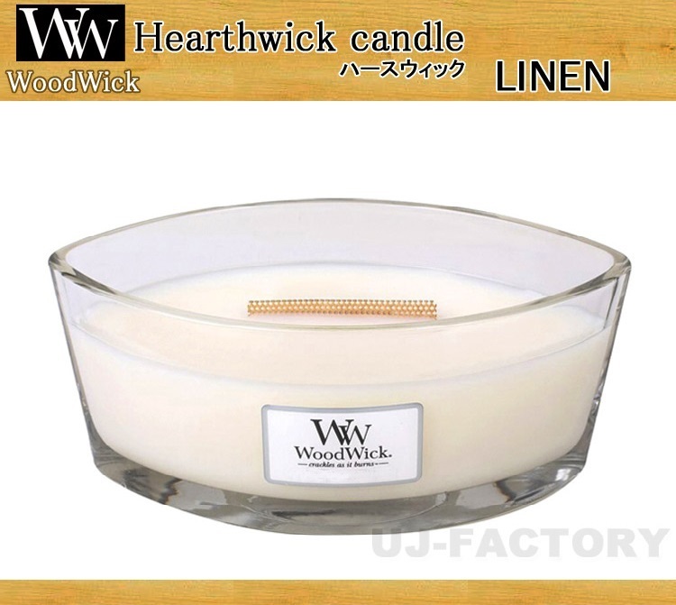 香りつき 火を灯すと暖炉のようにパチパチ音がする カメヤマキャンドル Lサイズ Wood Wick Hearthwick candle リネン