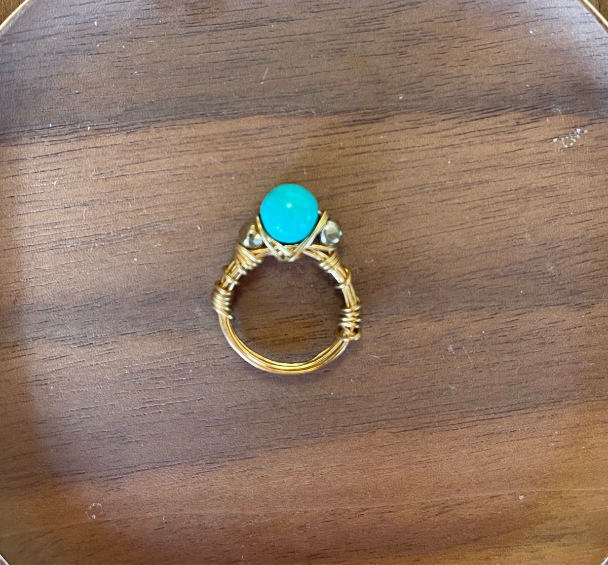 -SUI8- No.69 ターコイズのブラスリング　7号　a turquoise brass ring size 7 (Japanese size_画像1