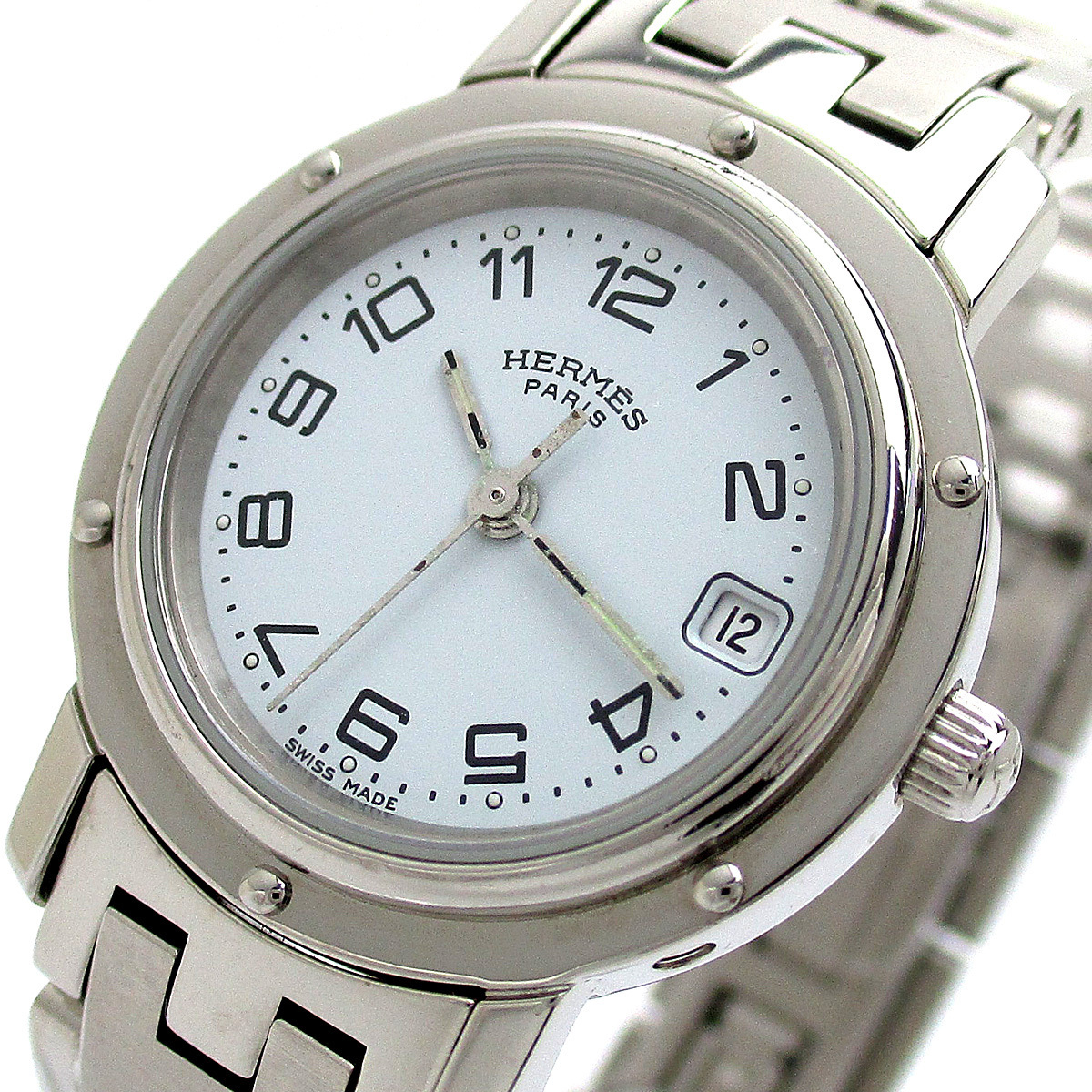 エルメス 時計 クリッパー レディース シルバー 白文字盤 CL4.210 BOX HERMES 腕時計 クォーツ 