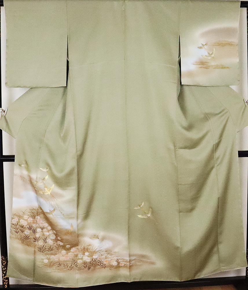 贈る結婚祝い 訪問着 正絹 緑 暈し 金彩 花鳥紋 Mサイズ ki19692 美品 公式行事 送料無料 リサイクル 中古 仕立て上がり 贈る結婚祝い 訪問着 正絹 緑 暈し 金彩 花鳥紋 Mサイズ ki19692 美品 公式行事 送料無料 リサイクル 中古 仕立て上がり