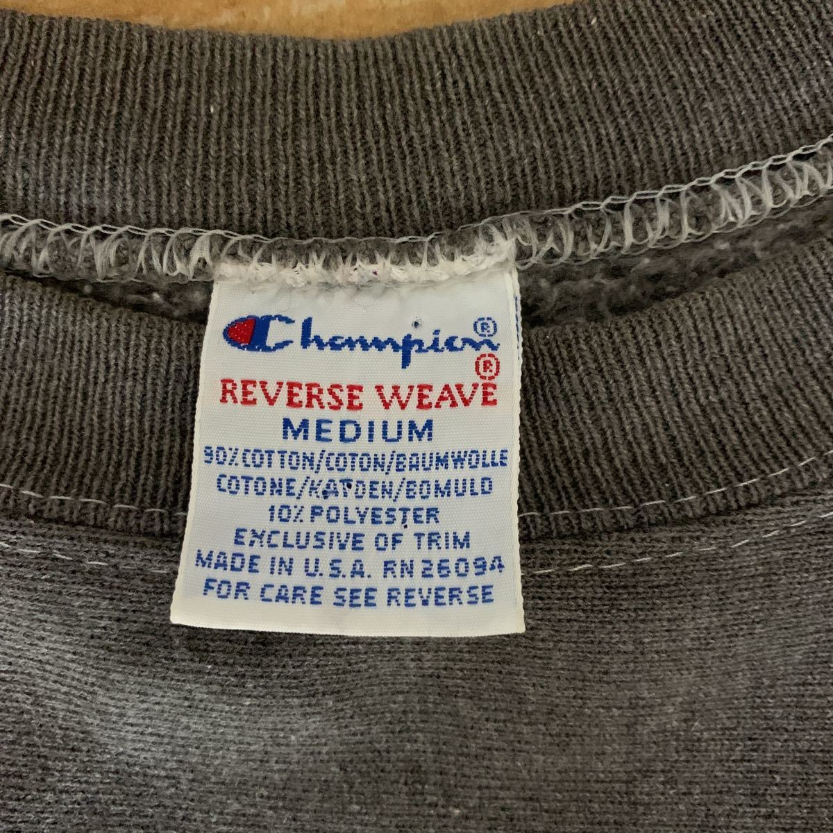 レアカラー 90s Champion REVERSE WEAVE 無地 M チャコールグレー チャンピオン リバースウィーブ スウェット 刺繍タグ  トリコ USA製