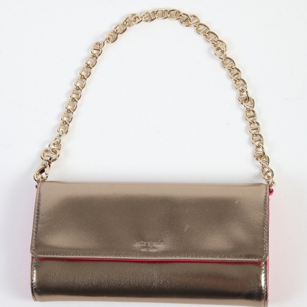 Кейт Спейд с длинной кошелькой мини -сумка золото x розовый 3 -кратный кошелек Kate Spade Chep Wallet Ladies Используется