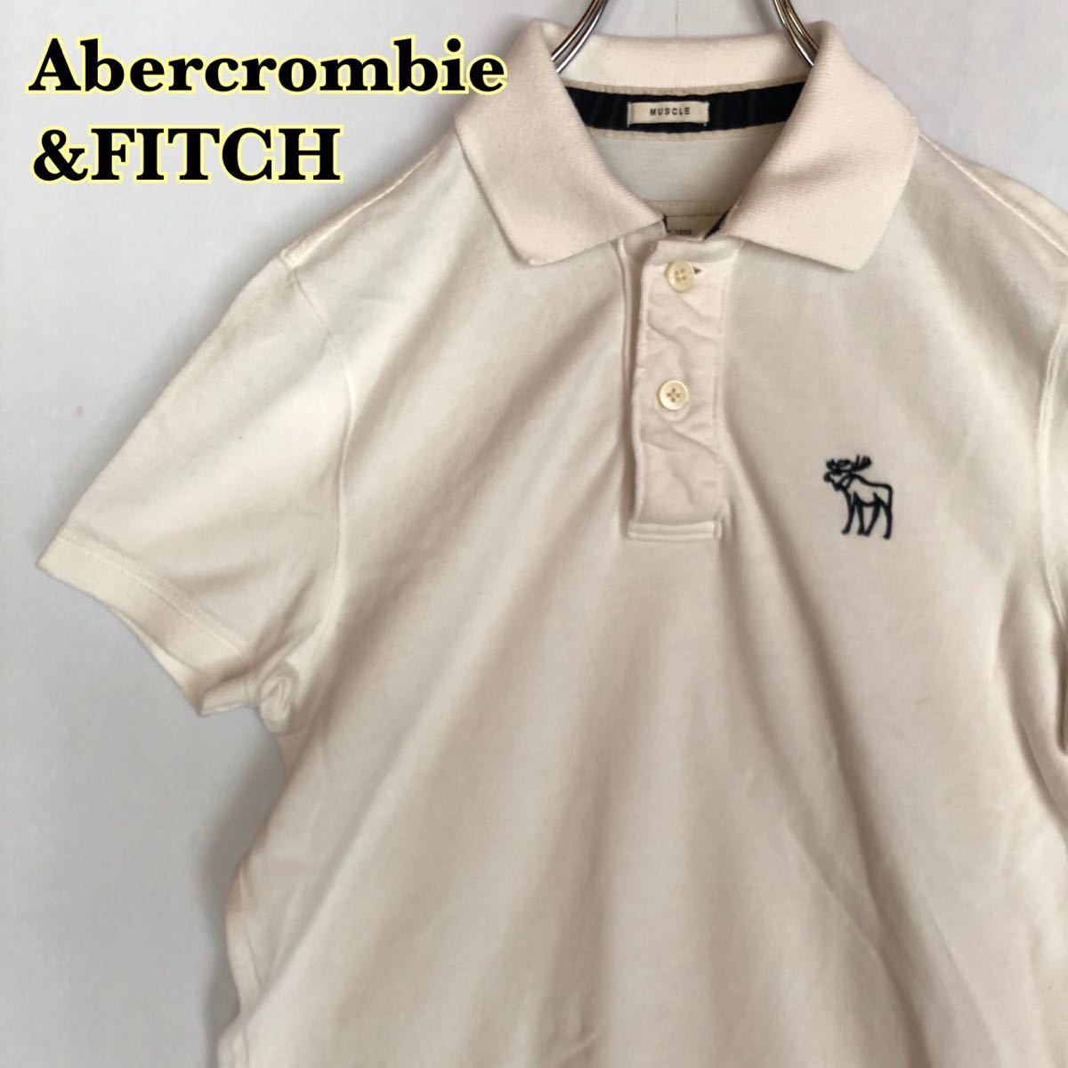 売り切り御免！】 AbercrombieFITCH アバクロンビーアンドフィッチ 半袖ポロシャツ ワンポイント刺繍 白 メンズSサイズ 