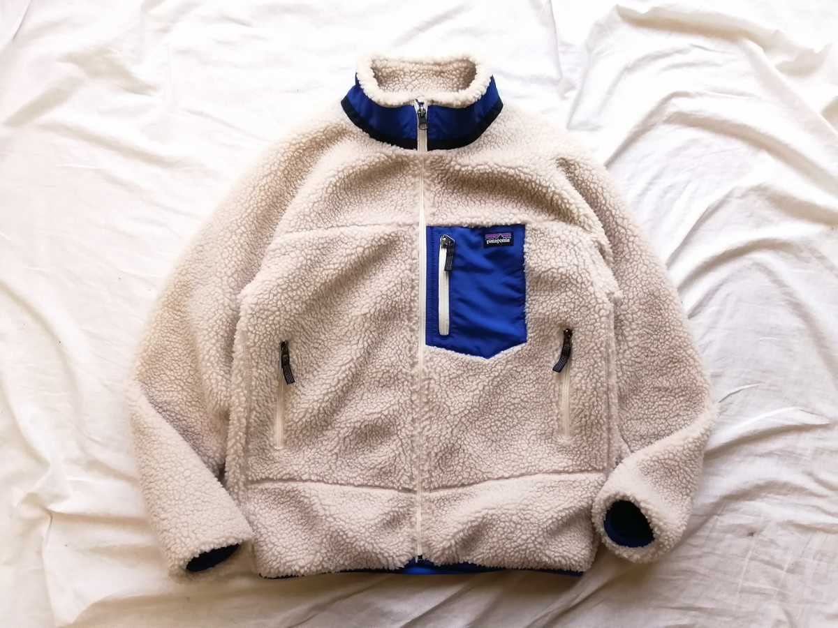 美品◎patagonia　パタゴニア　キッズ　レトロX　XL ナチュラル　ブルー　ボア　フリース