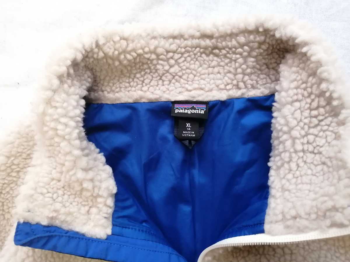 美品◎patagonia　パタゴニア　キッズ　レトロX　XL ナチュラル　ブルー　ボア　フリース