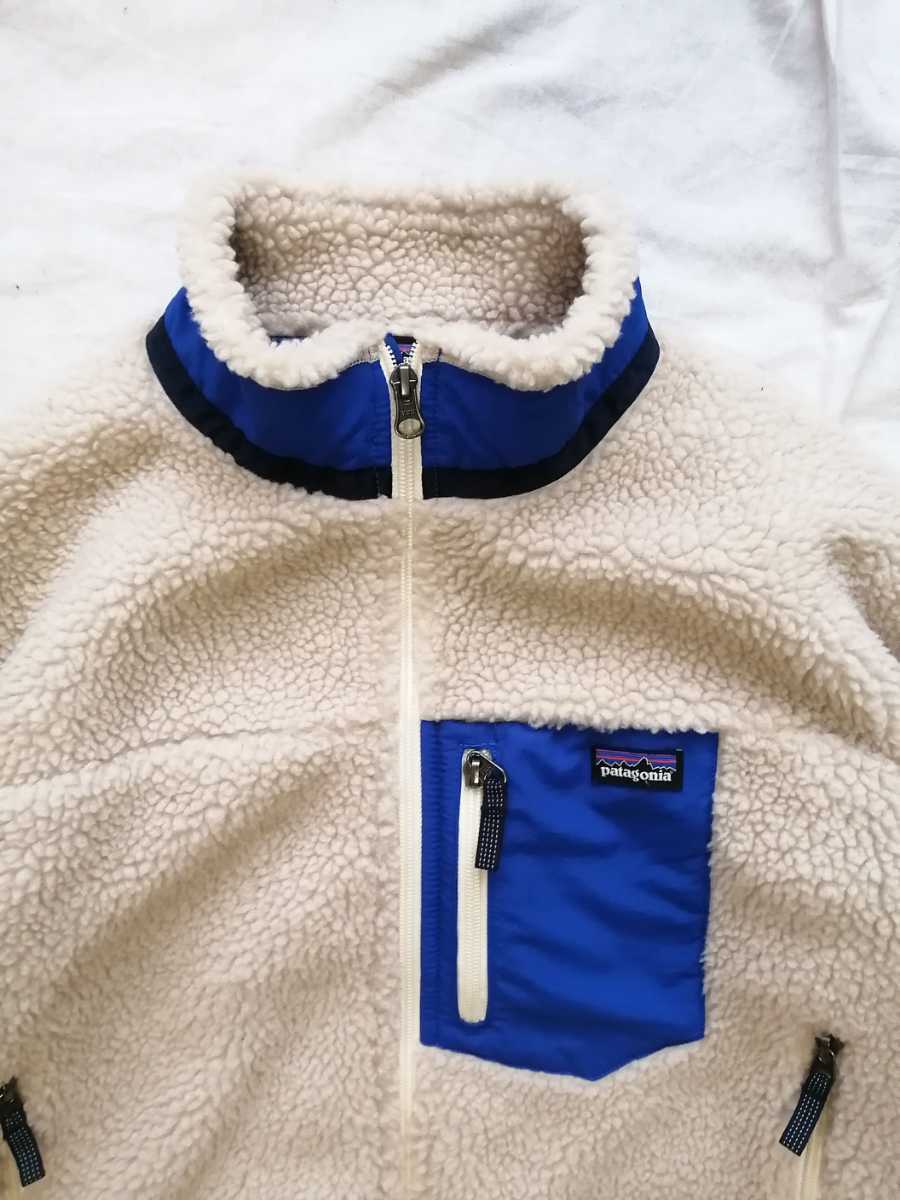 美品◎patagonia　パタゴニア　キッズ　レトロX　XL ナチュラル　ブルー　ボア　フリース