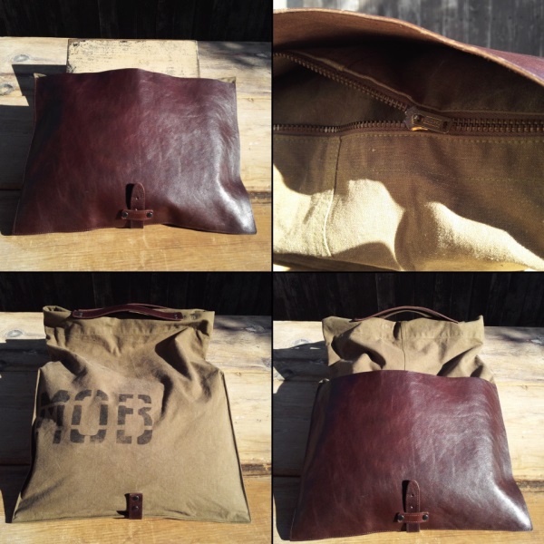 *40\'s* canvas leather clutch bag * canvas * hand made * Brown 
