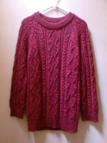 QUEENE&BELLE アラン編みセーター ニット スコットランド製 赤 クイーンアンドベル_画像1