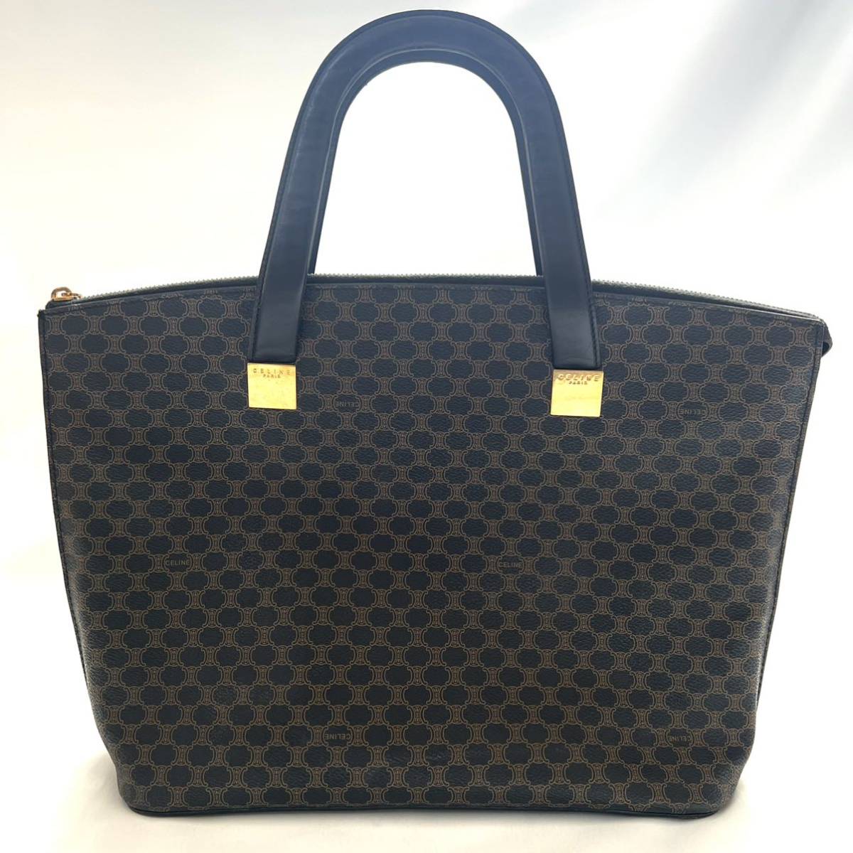 celine セリーヌ 黒マカダム ハンドバッグ トートバッグ PVC レザー
