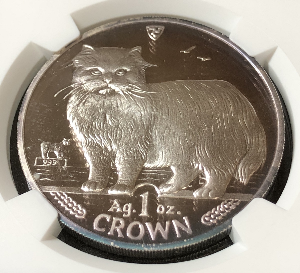 【大人気 キャット 銀貨】1989年 イギリス領 マン島 銀貨 ペルシャ猫 1クラウン NGC PF69UC プルーフ 準最高鑑定 ネコ ねこ Cat シルバー_画像6