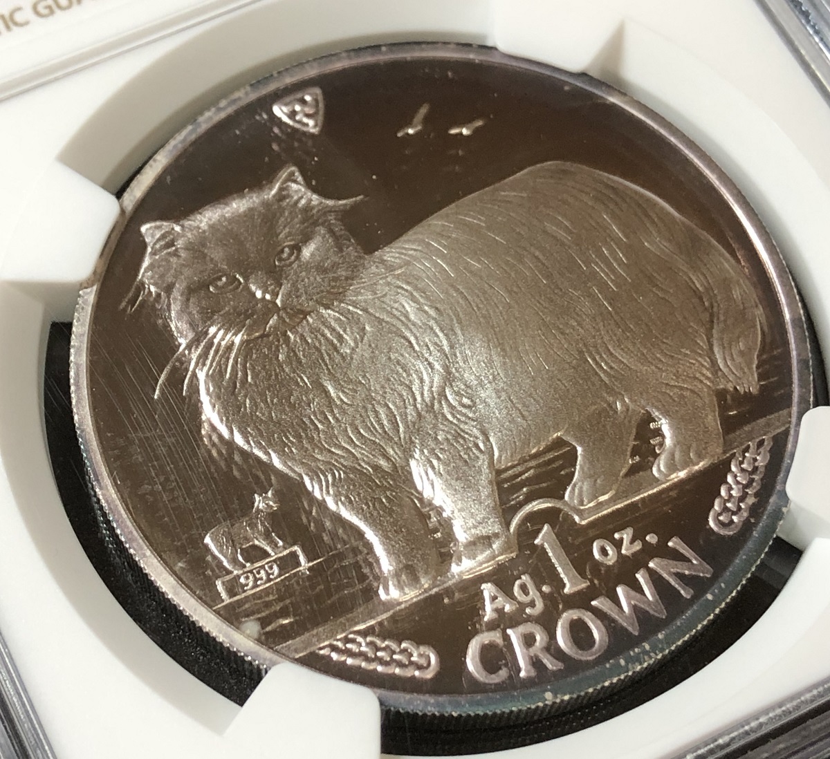 【大人気 キャット 銀貨】1989年 イギリス領 マン島 銀貨 ペルシャ猫 1クラウン NGC PF69UC プルーフ 準最高鑑定 ネコ ねこ Cat シルバー_画像7