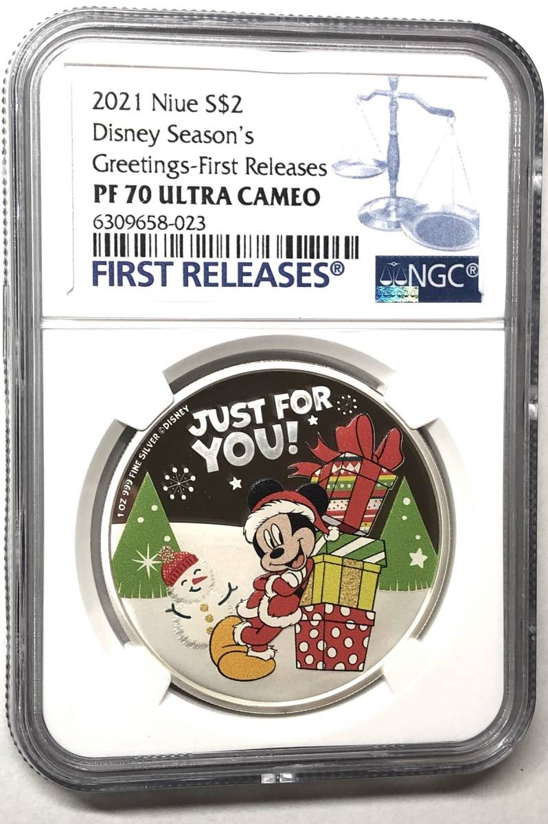 2021 ミッキーマウス ディズニー クリスマス ニウエ 2ドル 銀貨 NGC PF70UC 最高鑑定 Disney Season's Greetings シルバー コイン_画像3