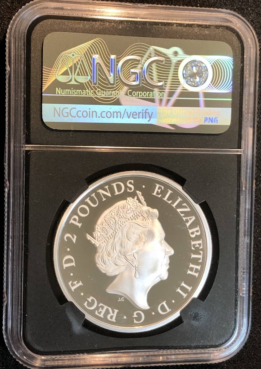 【美しい龍の銀貨】 2018 イギリス エリザベス2世 ツードラゴン 2ポンド 1オンス NGC PF70UC 最高鑑定 ２匹の龍 プルーフ シルバー コイン_画像6