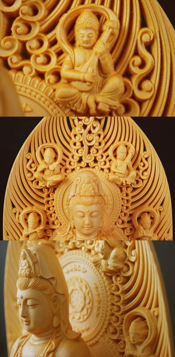 観音菩薩像 座像 仏教美術 置物 水瓶 功徳水 木彫 仏像 観音様 観音 