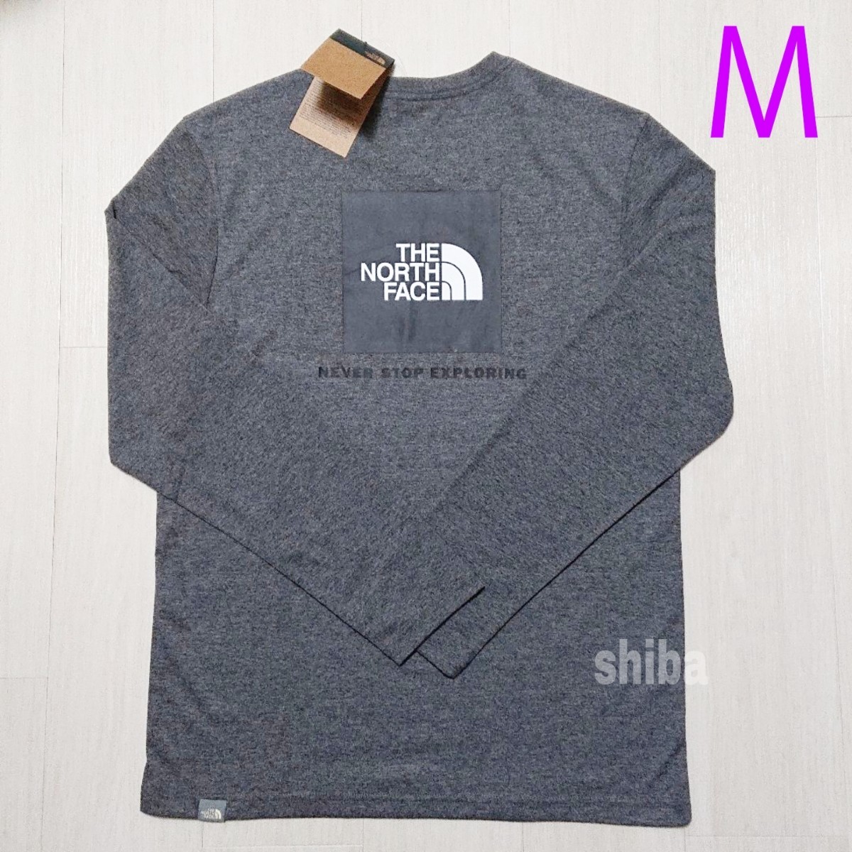 THE NORTH FACE ノースフェイス　長袖　ロンT ロング tシャツ 海外限定 グレー 灰色 レッドボックス 海外Mサイズ