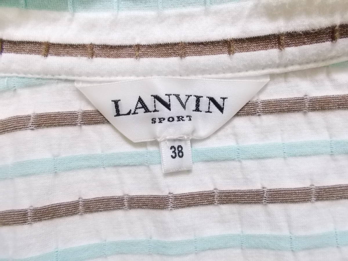 a1094◆LANVIN SPORT ハーフジップハイネック長袖Tシャツ◆ランバンスポーツ サイズ38 ホワイト×ライトブルー×ブラウン ボーダー柄3L_画像5