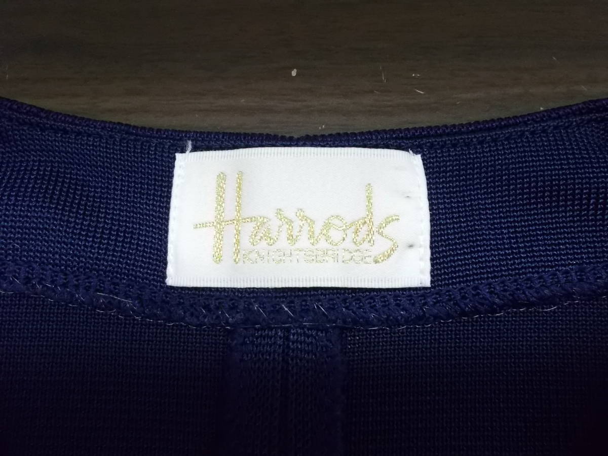 a481◆Harrods カーディガン◆ネイビー色 金ボタン レーヨン100％素材 日本製 ハロッズ カーディガン 着用感少なめ 紺色系 3L_画像4