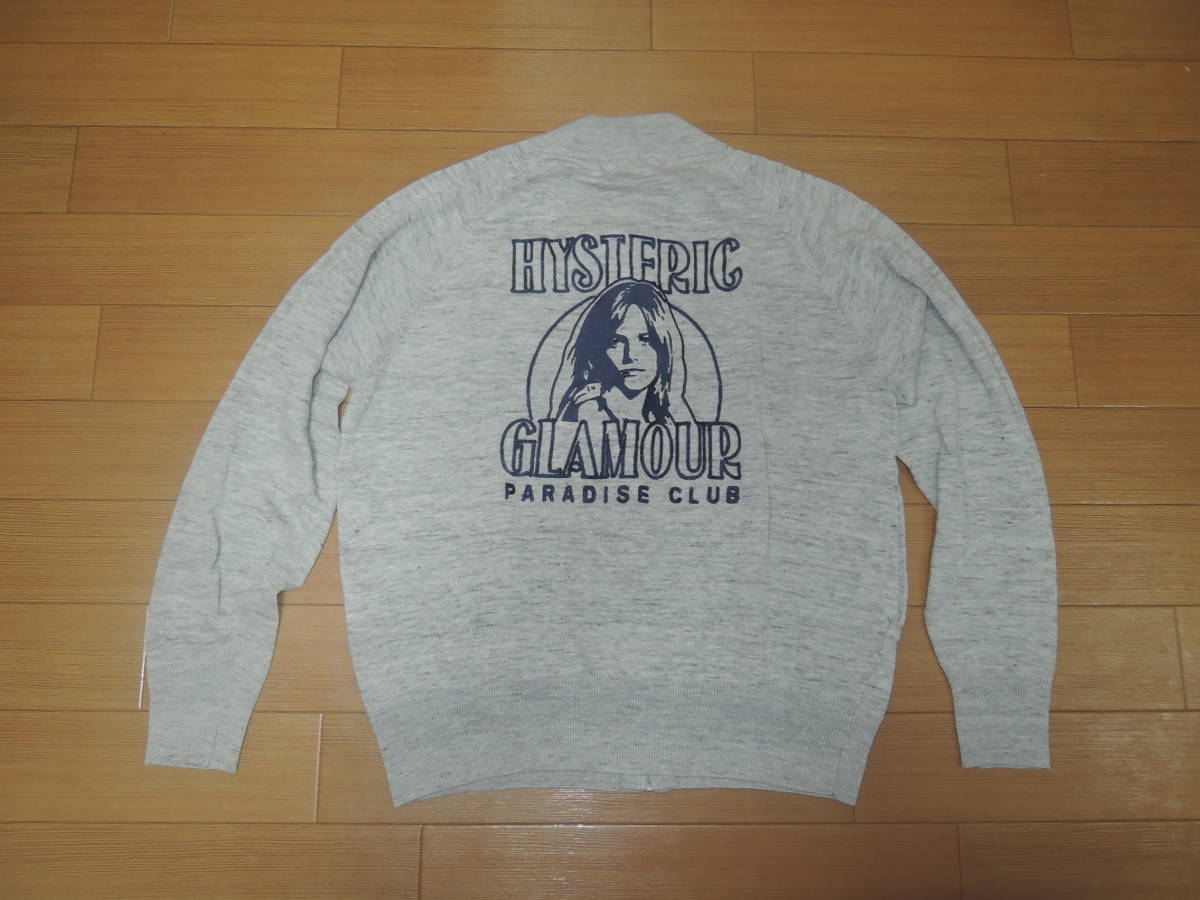 新品 HYSTERIC GLAMOUR ヒステリックグラマー 薄手 ジップ ニット S 灰 ガール FLANDERS LINEN 麻 ステッチ刺繍 HG LOGO ロゴ