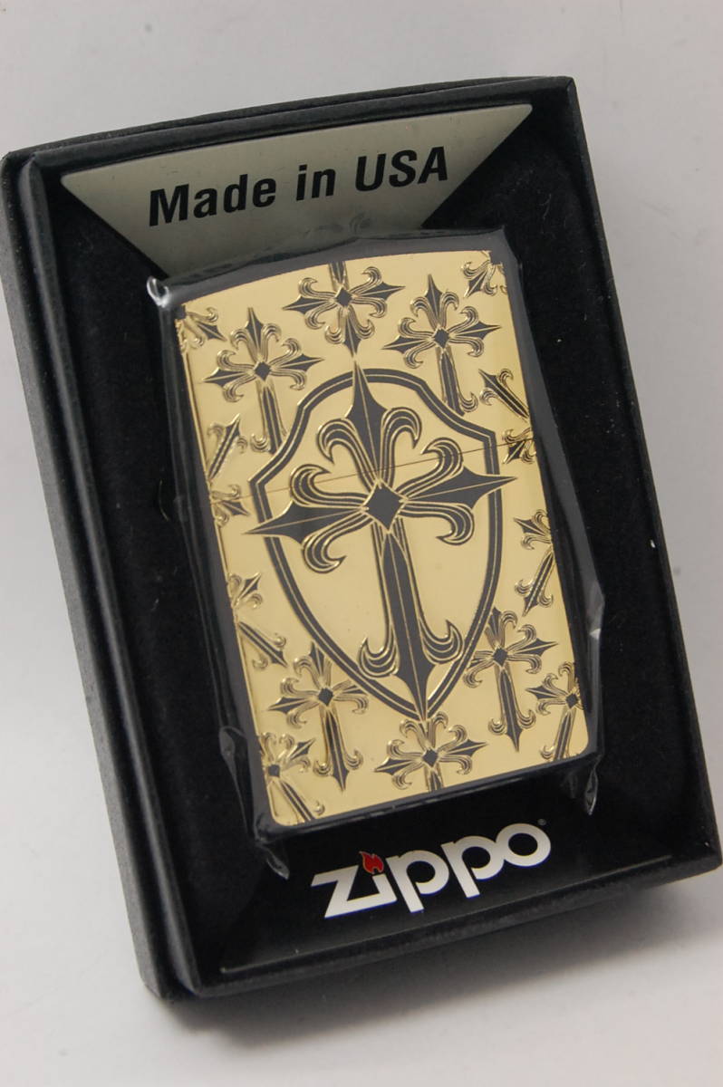 ☆新品・未使用☆　Zippo　ジッポー　両面加工　クロス　十字架　金色　2BKG-GCROS　ライター