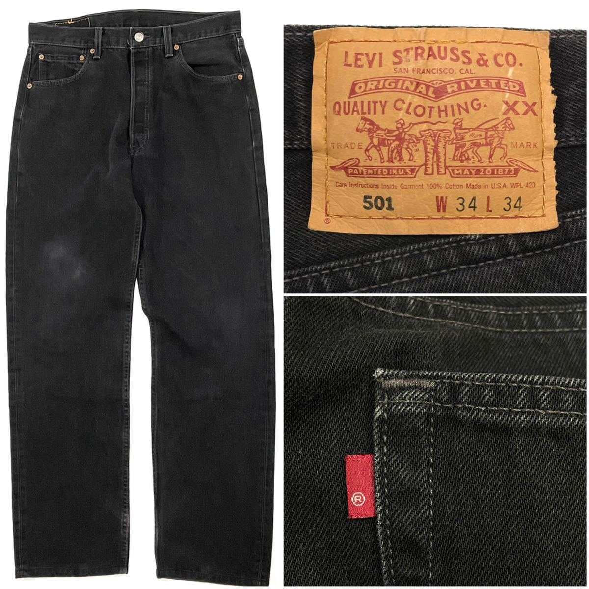 USA製 00年製 Levi's リーバイス 501 W34 米国製 アメカジ ビンテージ ジーンズ デニム ブラック サークルR 刻印553_画像1