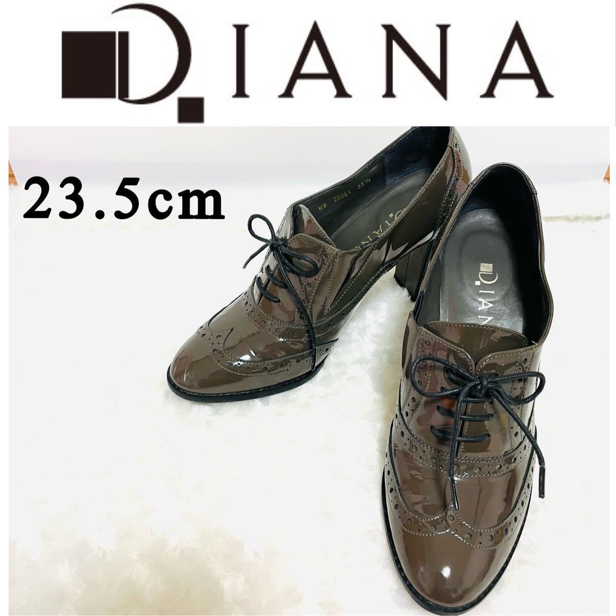 美品　DIANA ダイアナ　エナメル　パンプス　レースアップ　ウイングチップ