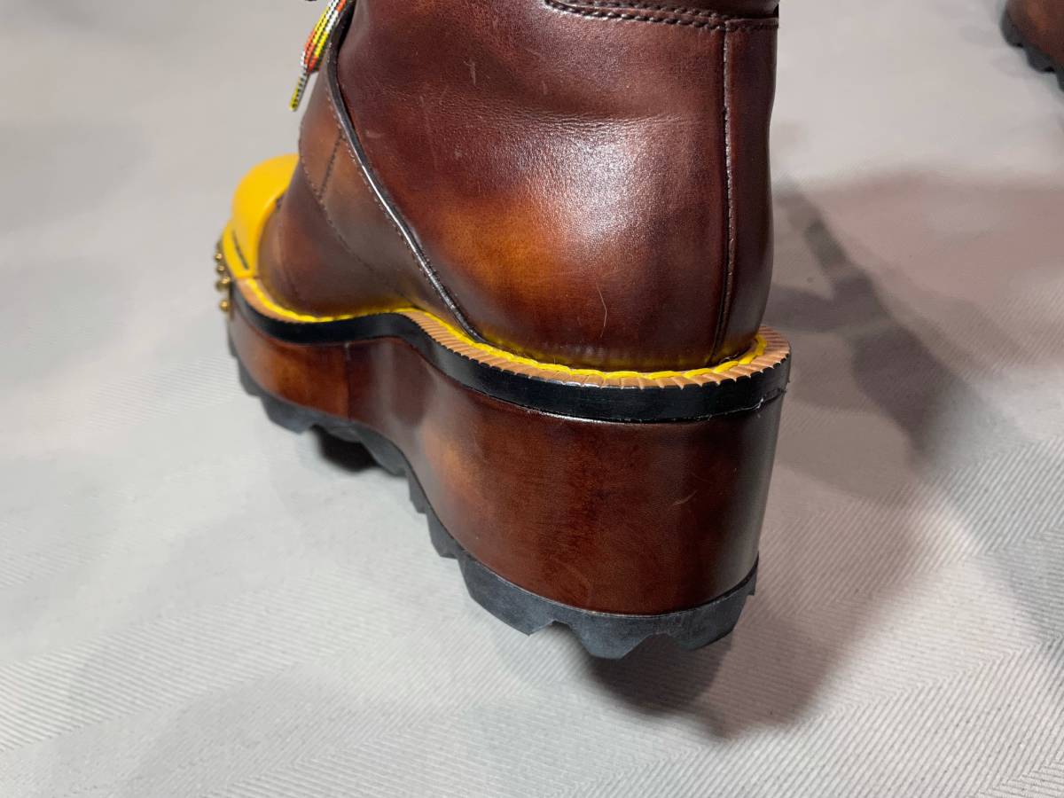 新品 プラダ ラバー コーティング レザー ショート ブーツ 36.5 prada シューズ 靴 イエロー ブラウン コレクション パンプス