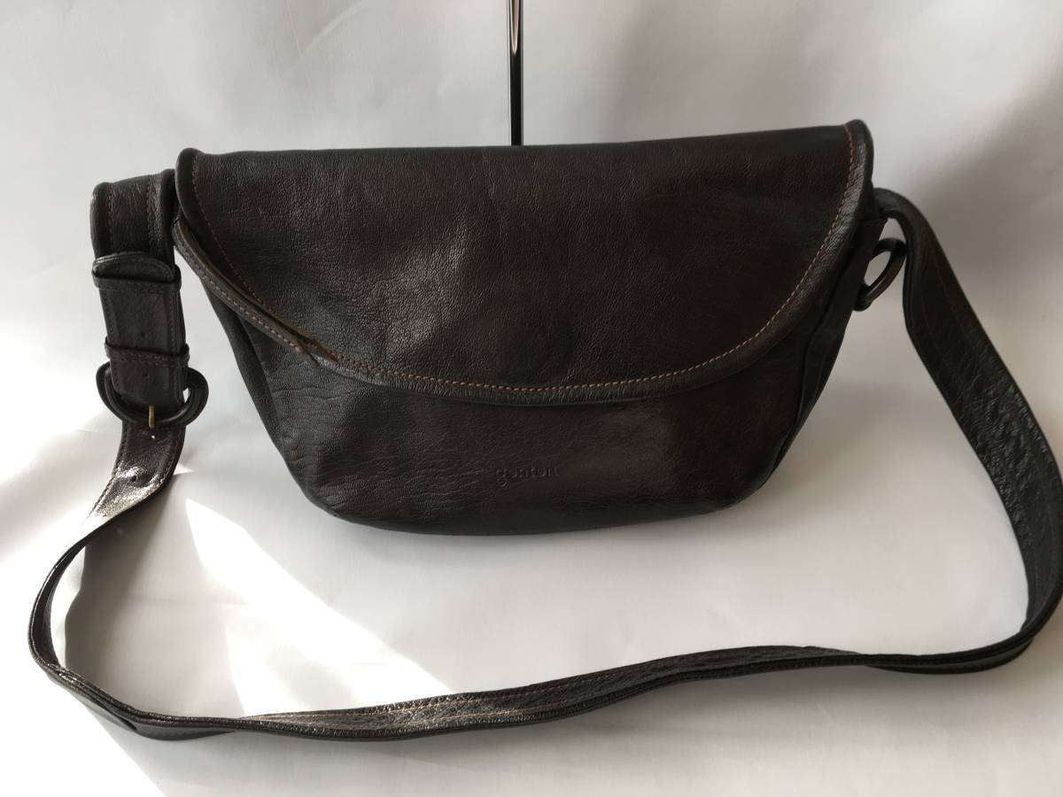 極美品 genten ゲンテン ゴートヌメ フラップ ショルダー バッグ