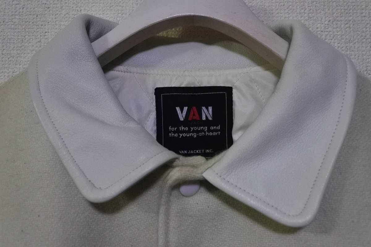VAN JAC Big One ヴァンジャケット 袖革スタジャン 牛革 レザー size L-XL アーチロゴ 刺繍 当時物_画像4