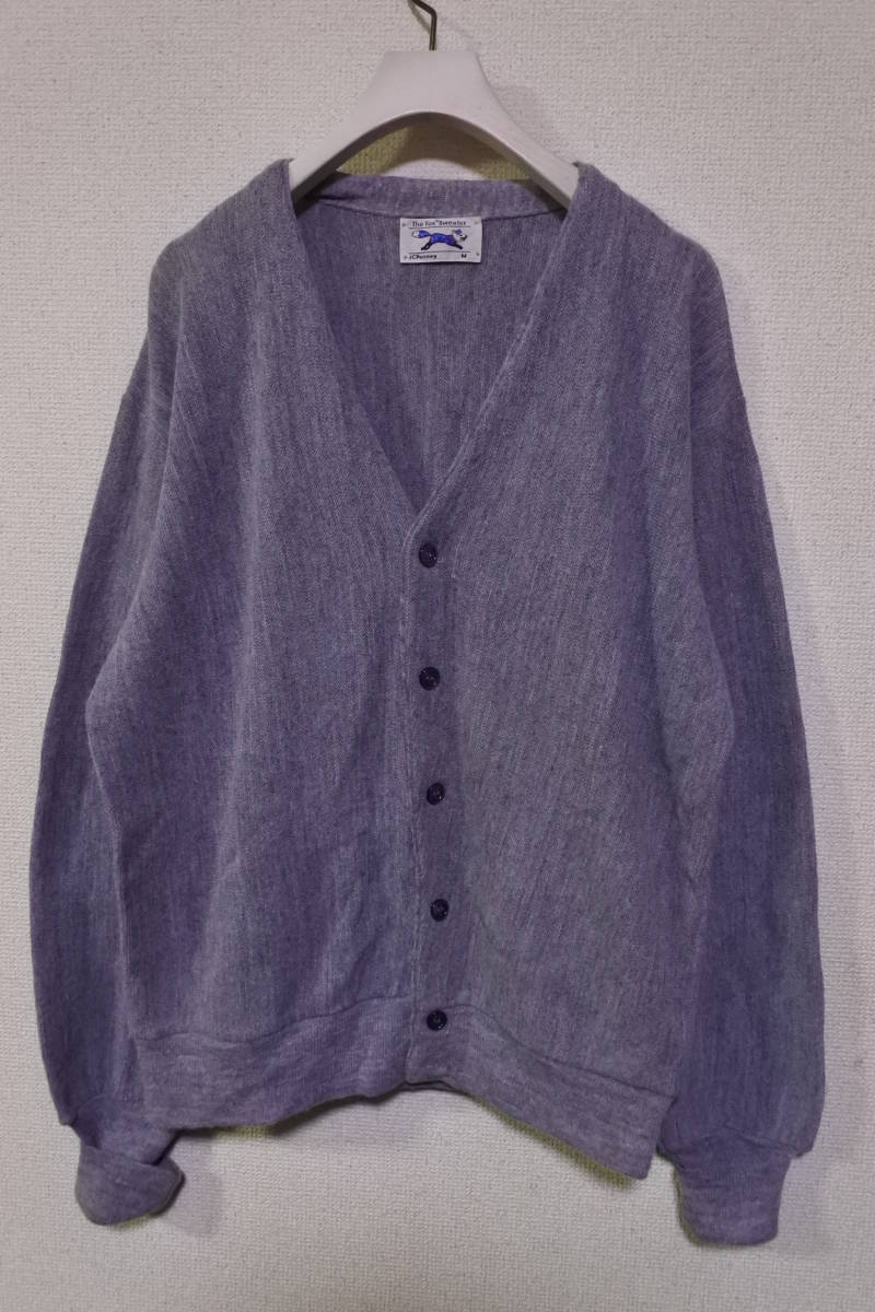 70's JC Penney The Fox Sweater フォックス アクリル カーディガン size M USA製 グレー カートコバーン 