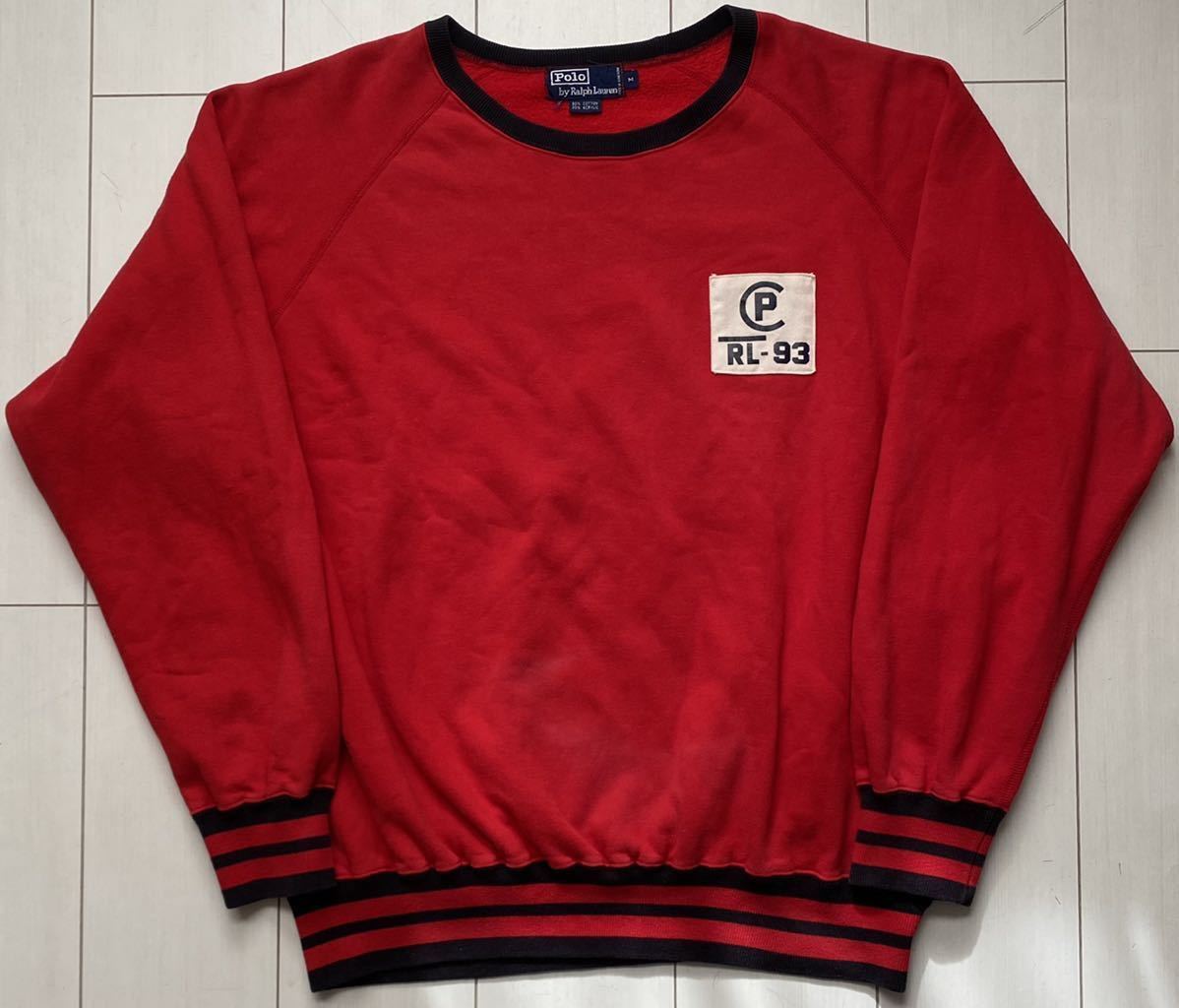 送料無料 90s vintage ビンテージ POLO ラルフローレン CP RL-93 LIB LINE リブライン スウェット スエット  トレーナー 赤 SPORT 92 rrl XL