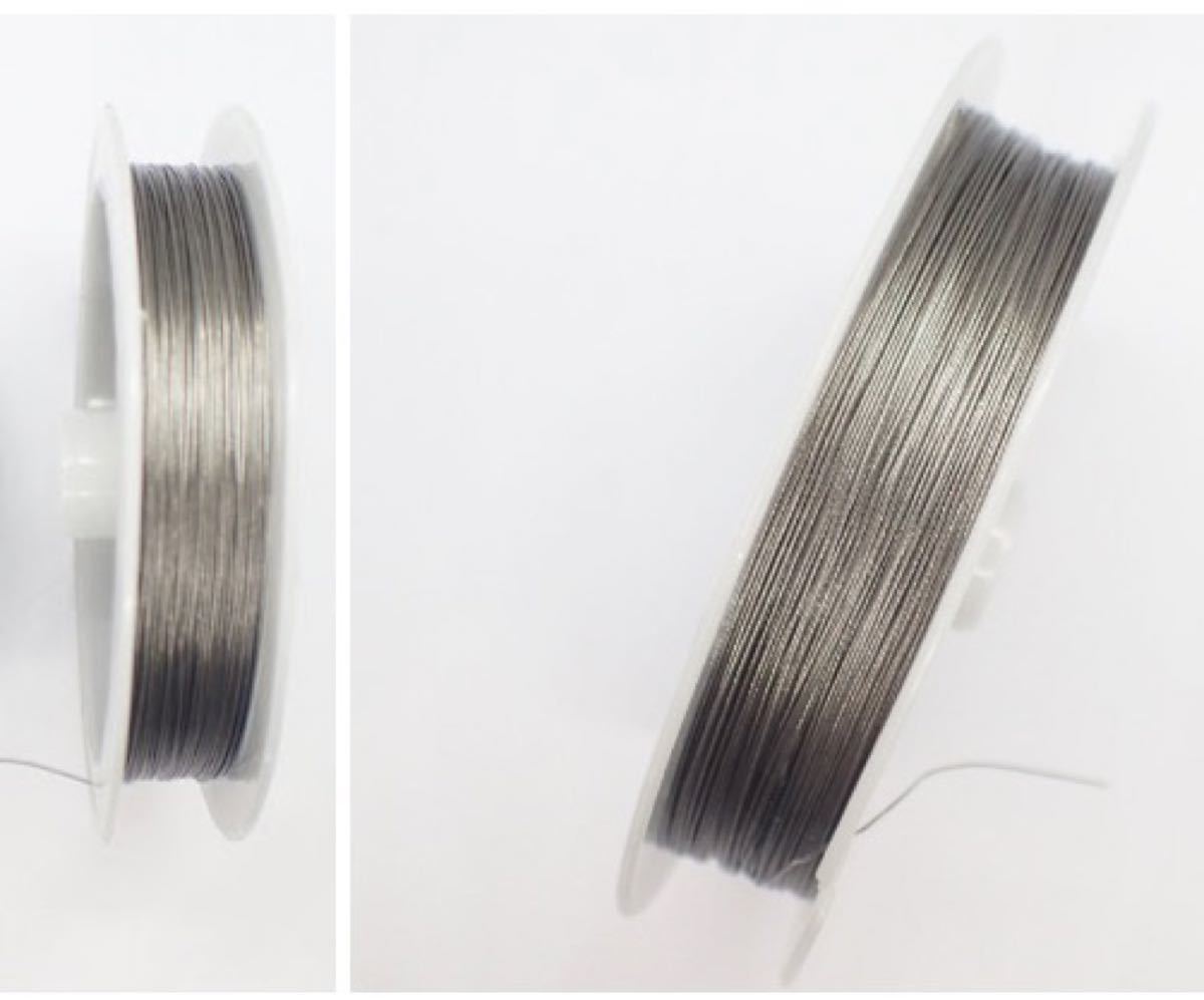 ハンドメイド資材  ステンレス ナイロンコードワイヤー　シルバーカラー　巻き数約40m  サイズ約0.38mm