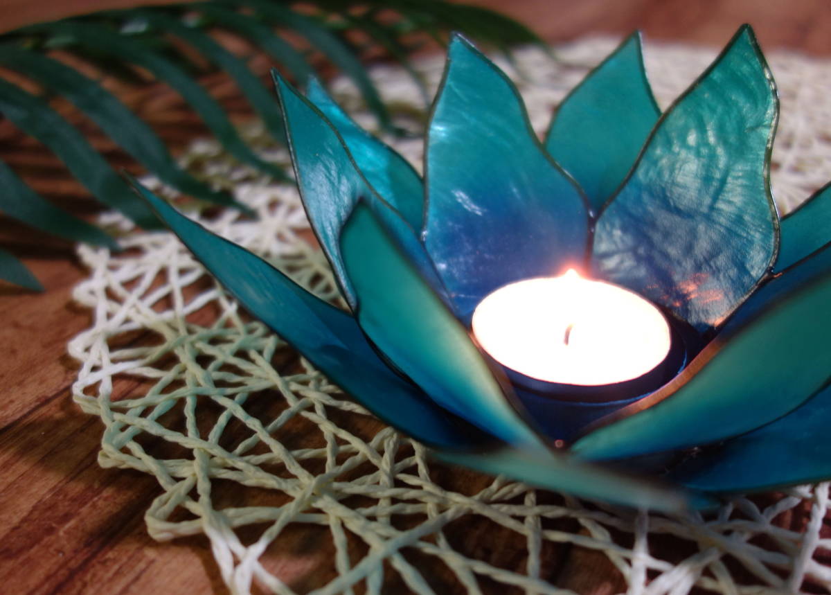 * free shipping * prompt decision *kapis shell candle holder lotus. flower shell skill blue B( middle )