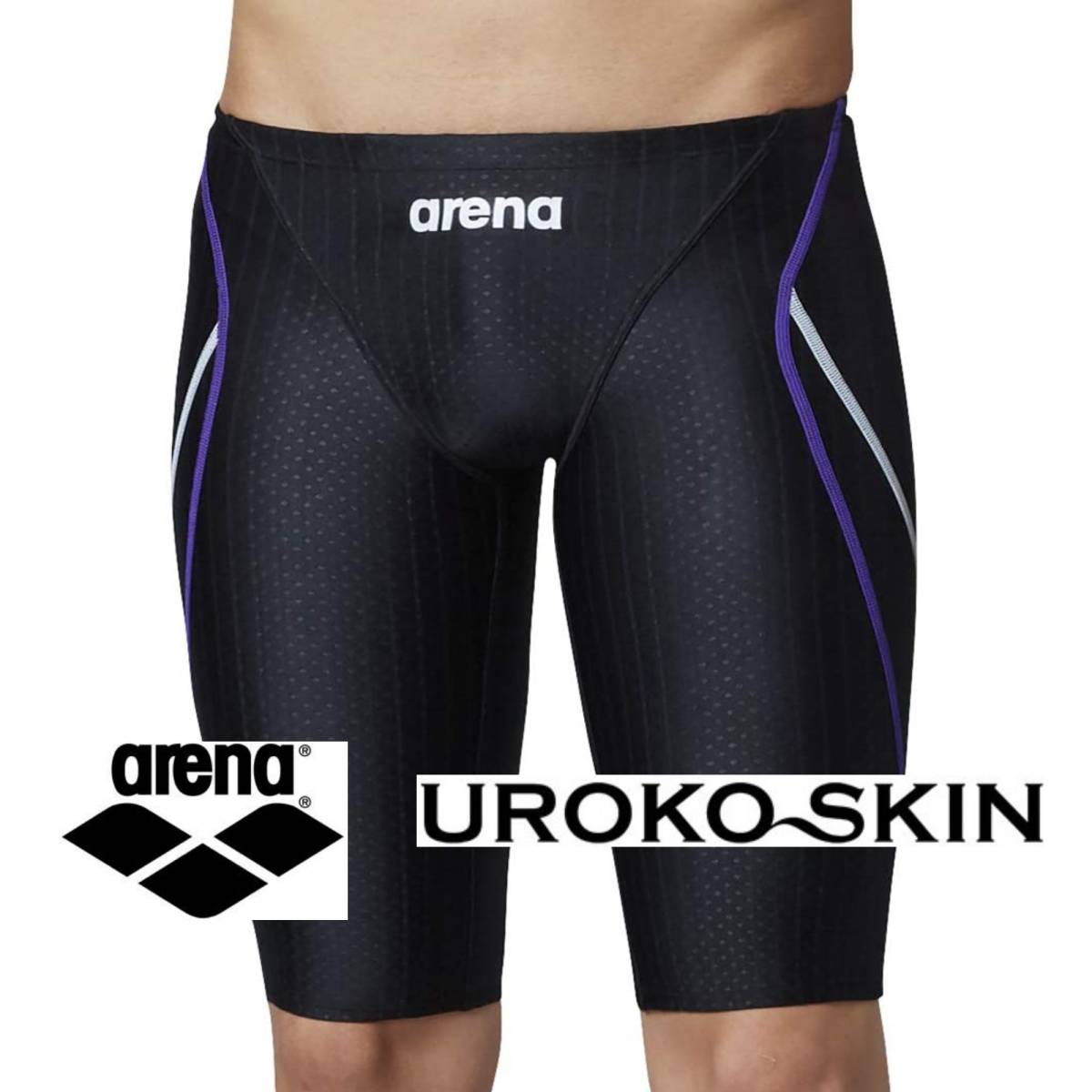 #454)新品Mサイズ FINA承認 Arena(アリーナ)AQUA RACING マスターズ スパッツ 競泳水着 ウロコスキン UROKO SKIN ARN-0052M BKPP メンズ_※参考写真です。