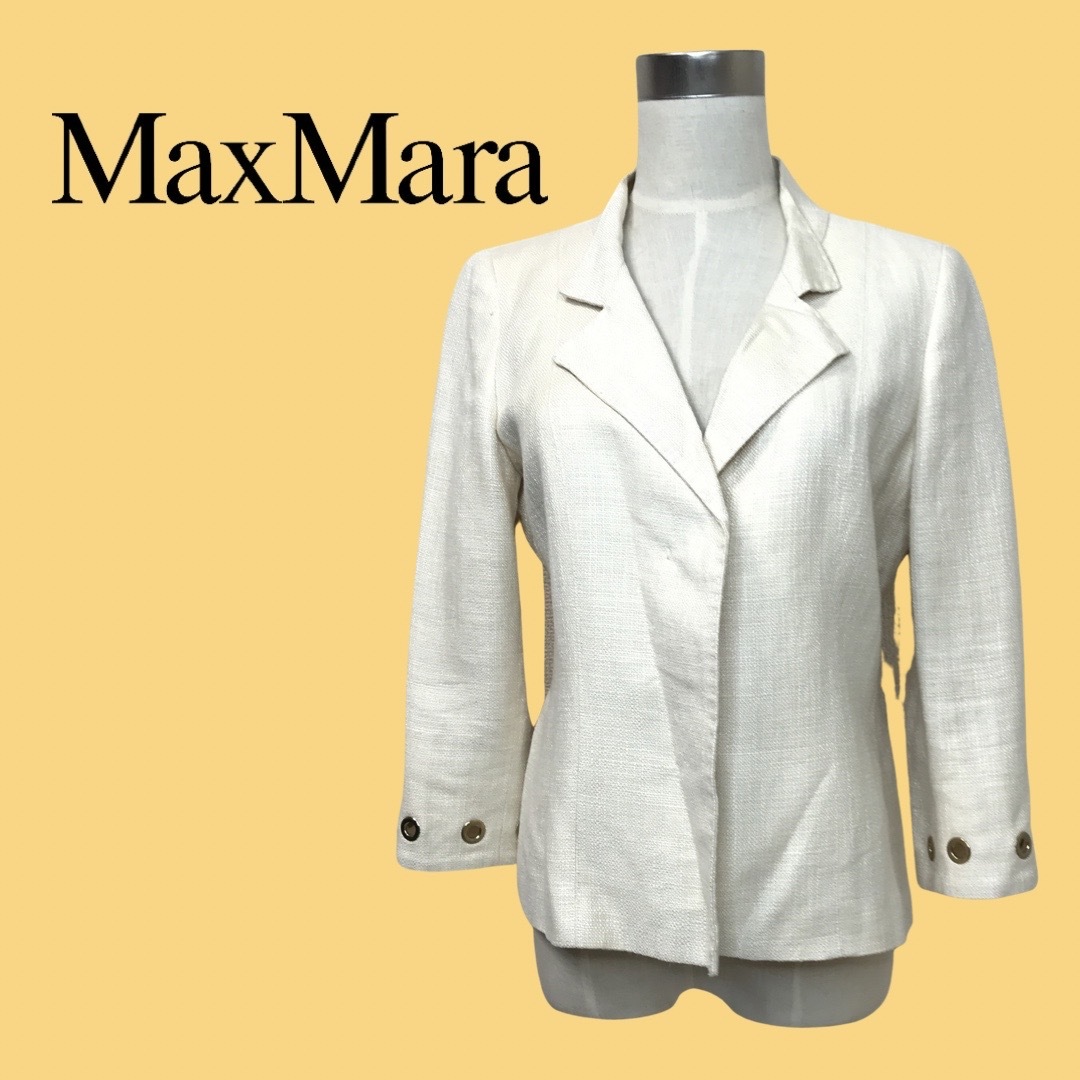 ★マックスマーラ MAX MARA★レディース リネン ジャケット リングデザイン 白 ホワイト FB 38 IJ 40 管:B:12