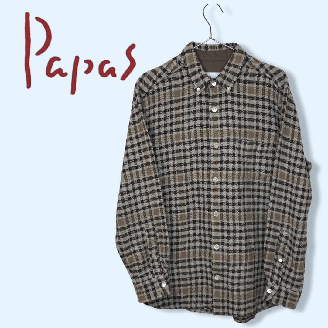 ★PAPAS+ パパス プラス★メンズ チェック柄 柔らか 長袖 シャツ カジュアル シャツ size L 管:B:12 　_画像1