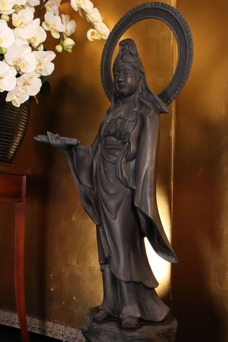BY11 仏教美術 銅製 観音菩薩立像 東洋彫刻 特大102㎝