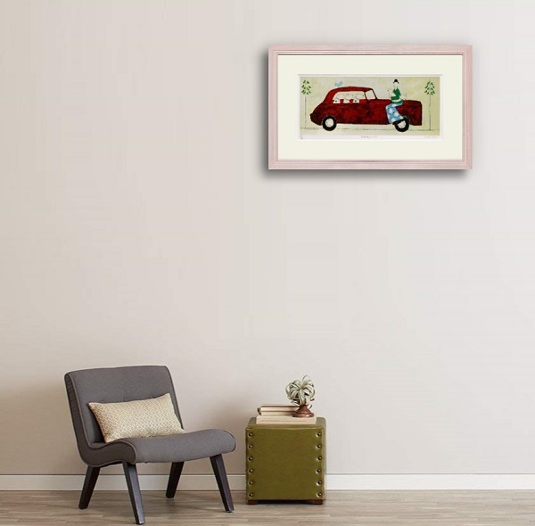 破格 英国 画家 アノラ スペンス限定175部サイン入版画 赤い車に座る 