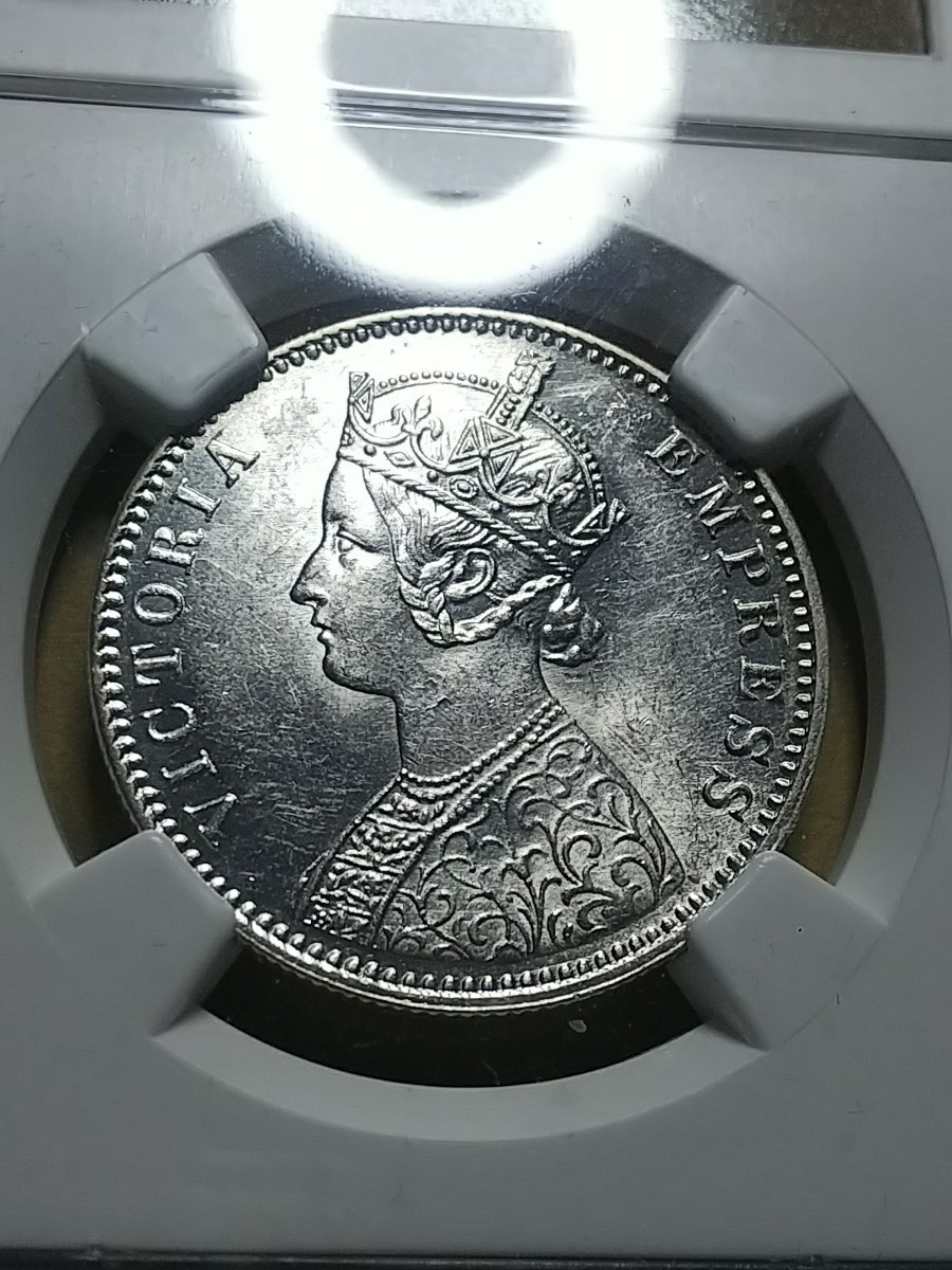 1901C 英領インド １ルピー 銀貨 ビクトリア女王 NGC MS62 - 美術、工芸品