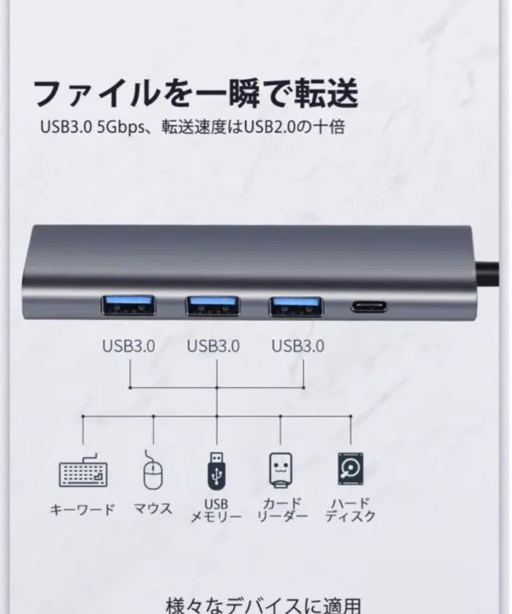USB-C PD イーサネット ハブ PD 65W USB-Cポート USB