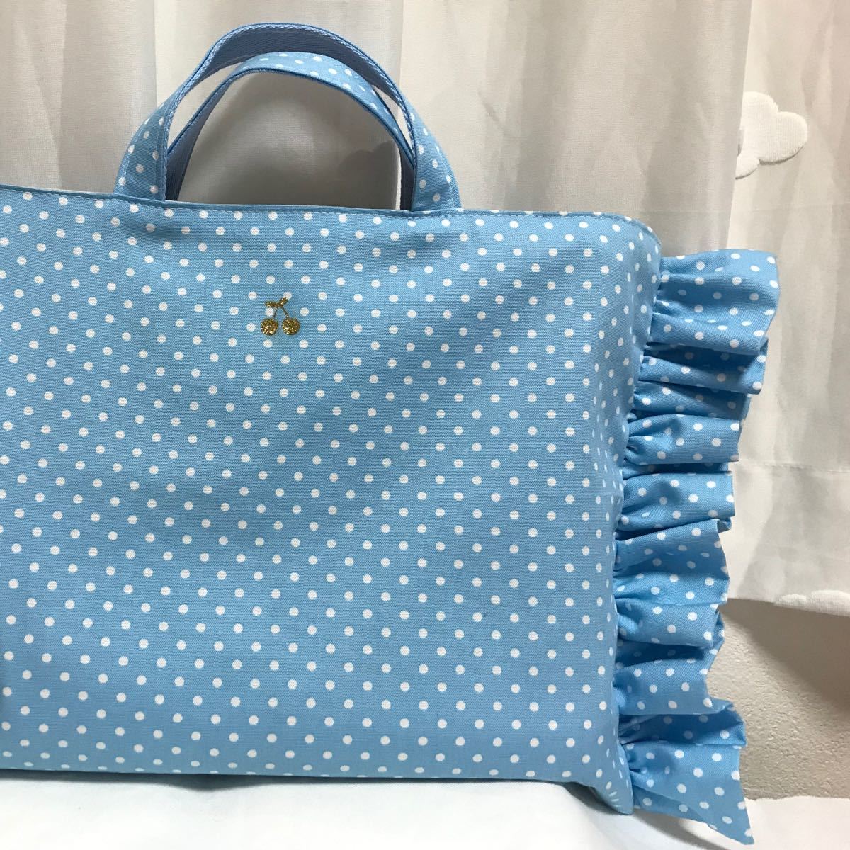 22 ハンドメイド フリルレッスンバッグ 水玉 ドット フリルバッグ