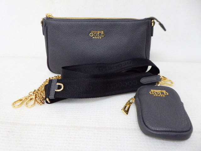 未使用品 COCOCELUX GOLD ココセリュックスゴールド 本革 レザー 3WAY クラッチ チェーン ショルダーバッグ グレー 205DA0308 M7-a 芸能人愛用 ココセリュックスゴールド ブラック 本革 レザー GOLD COCOCELUX 長財布