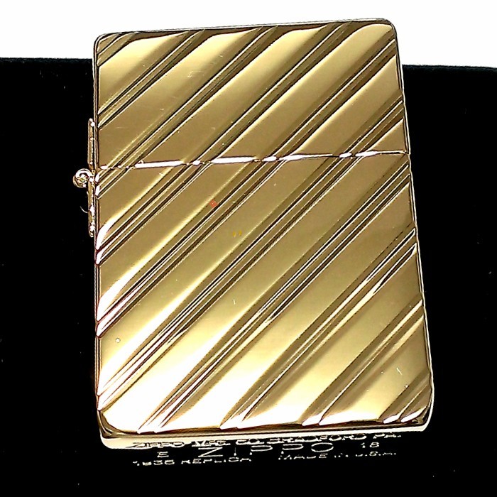 ZIPPO ライター 1935 復刻レプリカ ジッポー K24 純金メッキ かっこいい 5面ダイヤカット彫刻 ゴールド 角型 ギフト プレゼント 3バレル_画像2