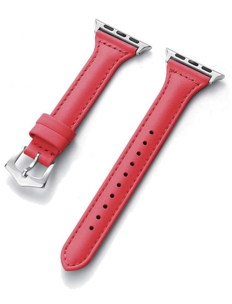 Apple Watch 革ベルト　アップルウォッチベルト38/40/41mm 薄型デザイン　スリムバンド　エレガント　赤_画像1