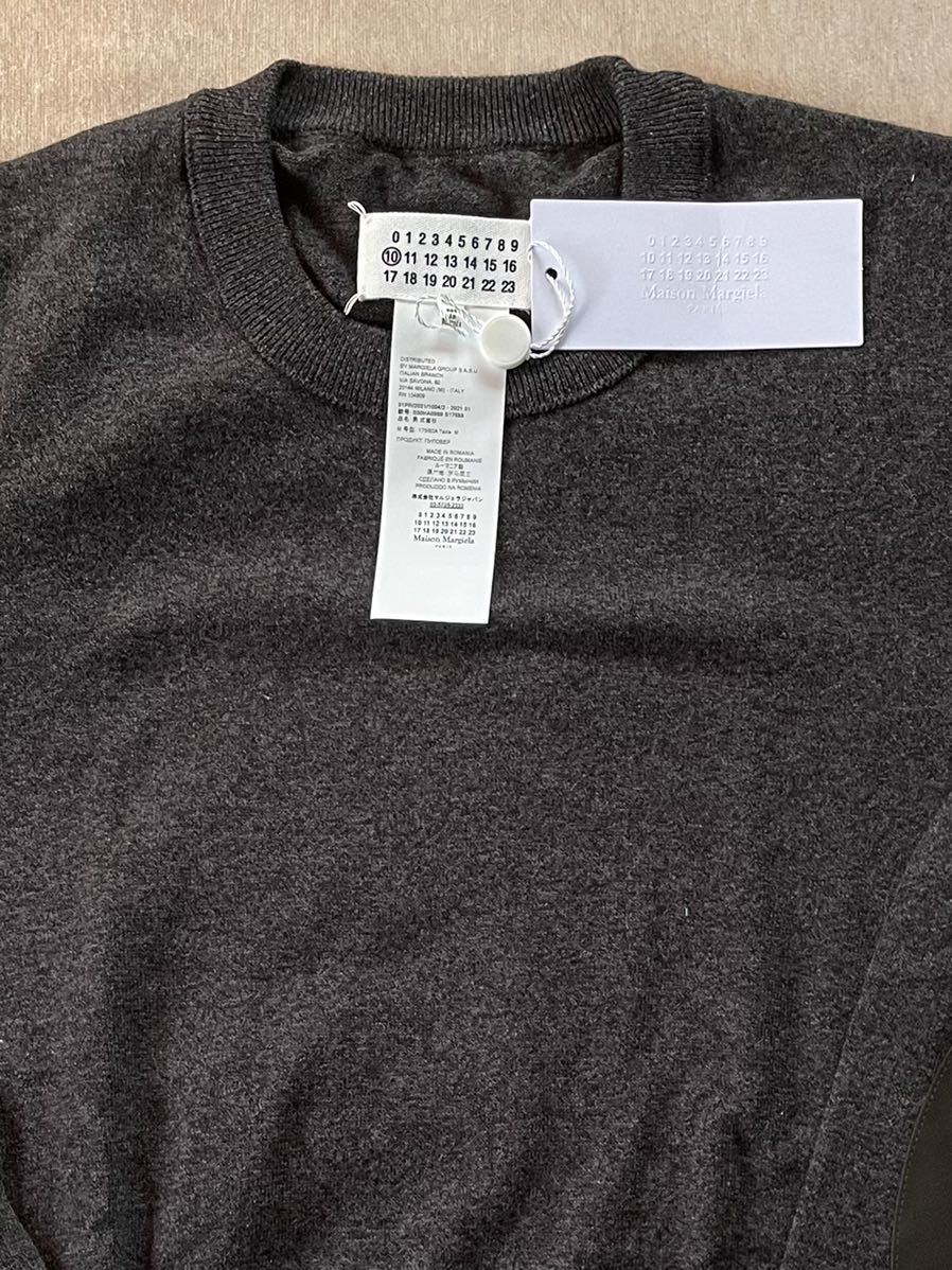 M新品 メゾンマルジェラ エルボーパッチ ニット クルーネック メランジュ セーター 21SS sizeM 46 Maison Margiela 10  メンズ ダークグレー