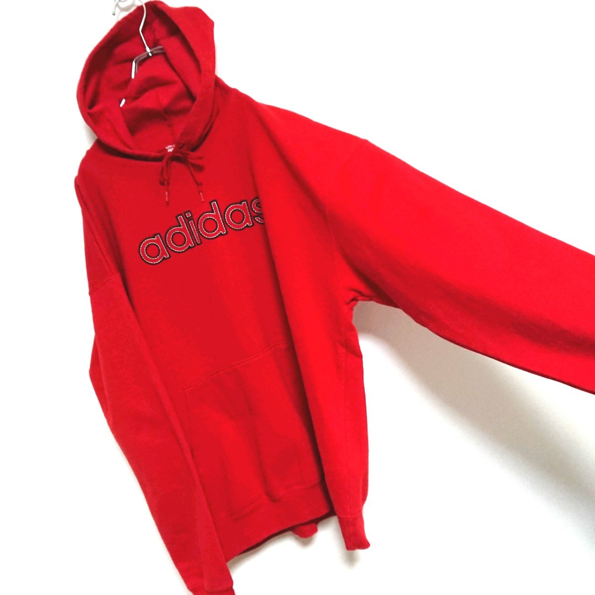90s adidas アディダス made in Canada カナダ製 ビッグサイズ  刺繍デカロゴ赤色 パーカー フーディー 